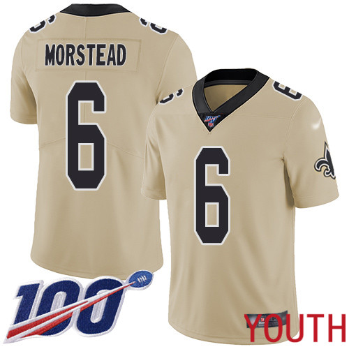 New Orleans Saints Limited Gold Youth Thomas Morstead Jersey NFL Football #6 100th Season Inverted Legend Jersey->women nfl jersey->Women Jersey